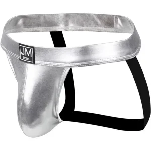 Jockstrap Faux cuir brillant. Argent métal