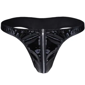 Slip latex homme, bikini avec fermeture éclair. Noir