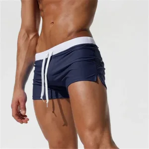 Slip de bain homme Boxer court 2024 Bicolor Bleu marine