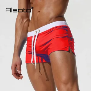 Slip de bain homme Boxer court 2024 Bicolor Rouge