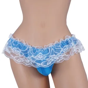 Slip dentelle homme, Sissy slip brésilien et dentelle. Bleu