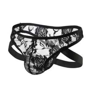 Slip dentelle homme Jockstrap Transparent Noir