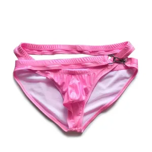 Slip de bain homme, Bikini taille basse. Attache au coté simple en métal, Rose