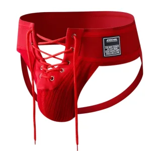 Slip Ouvert Homme. "Arès" Bande Jockstrap Fesses Nues Et Lacets Rouge