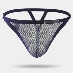 Slip Transparent Homme. "Osiris" String Bleu