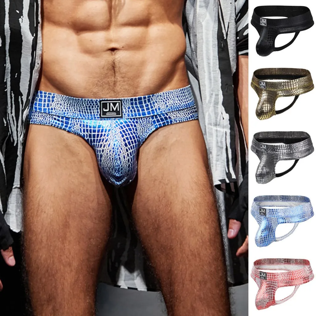 Jockstrap, slip homme sexy Snakeskin, effet peau de reptile Bleu