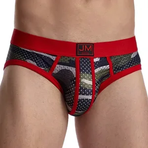 Slip homme, Boxer camouflage à bandes jockstrap Rouge