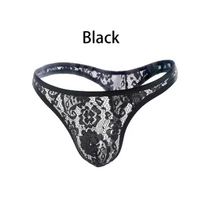 Slip dentelle homme, string ultra fin Transparent Noir