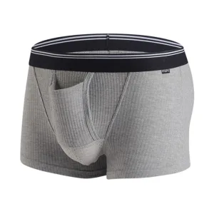 Slip kangourou homme, ouverture de la poche frontal. Gris