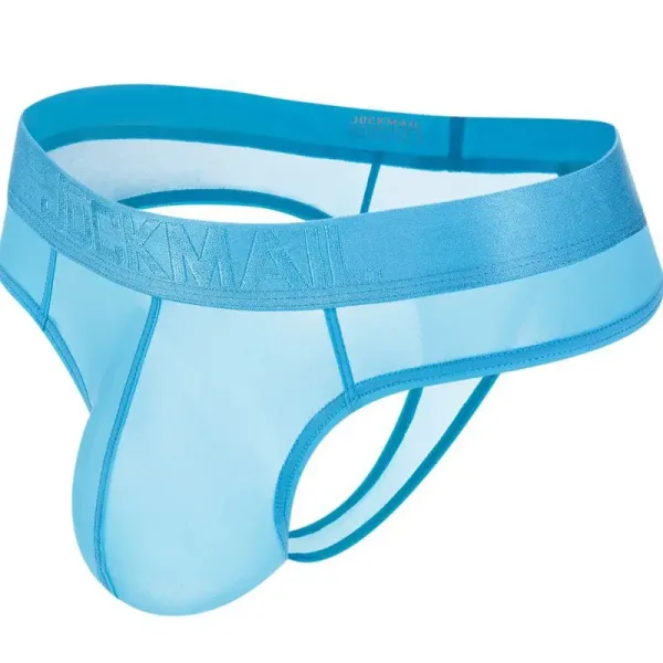 Slip homme ultra fin, Tanga transparent Bleu ciel