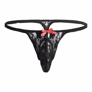 Slip dentelle homme, string homme Sissy Noir