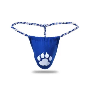 Micro slip homme, string cordon motif patte d'Ours, Bleu