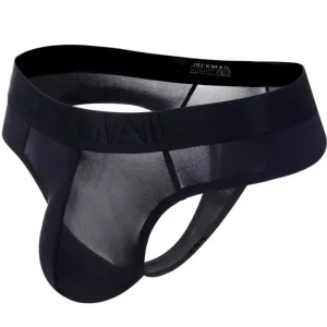 Slip homme ultra fin, Tanga transparent Noir