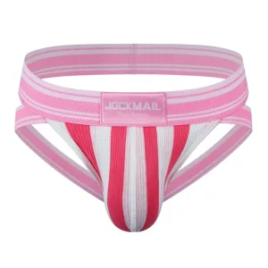 Jockstrap, slip ouvert homme, bandes verticales bi-color Rose