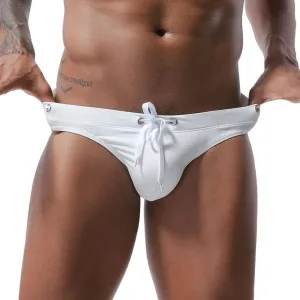 Slip de bain homme à cordon blanc. Slip taille basse Blanc