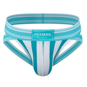 Jockstrap, slip ouvert homme, bandes verticales bi-color Turquoise