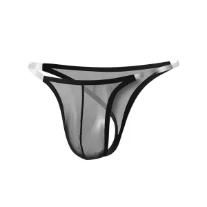 Slip homme sexy, Tanga transparent, attache invisible au côté, Noir