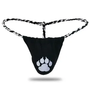 Micro slip homme, string cordon motif patte d'Ours, Noir