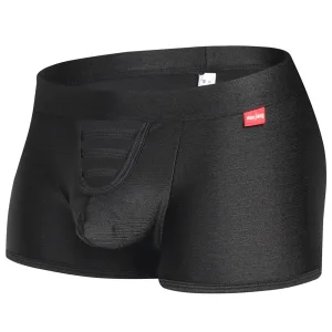Slip Boxer Homme. "Zeus" Poche Ouverte. Satiné Noir