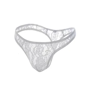 Slip dentelle homme, string ultra fin Transparent Blanc