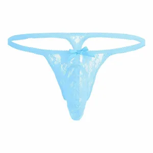 Slip dentelle homme, string homme Sissy Bleu