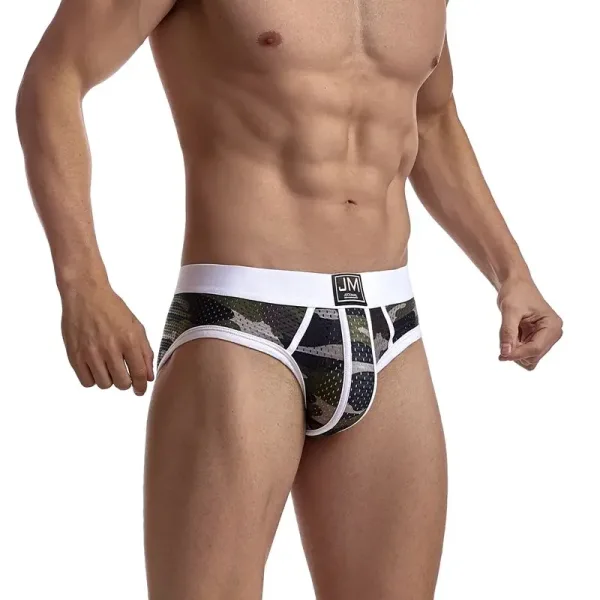 Slip homme, Boxer camouflage à bandes jockstrap Blanc
