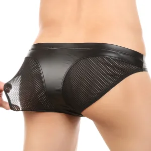 Slip Homme Sexy. Simili-cuir Et Maille. Noir