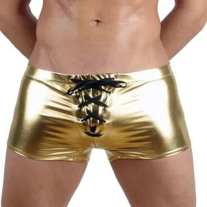 Slip homme simili-cuir à cordon. Doré.