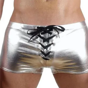 Slip homme simili-cuir à cordon. Argent