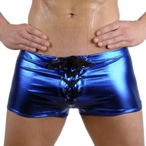 Slip homme simili-cuir à cordon. Bleu.